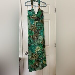 Cristinalove Vibrant Green and Brown Backless Dress